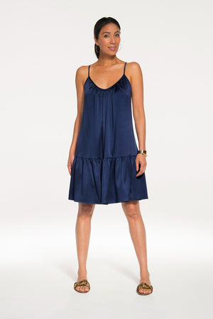 Blue Camellia Short Silk Dresses & Nightgowns Canada | Espino Silk Blue Camellia Short Silk Dresses & Nightgowns Canada | Espino Silk